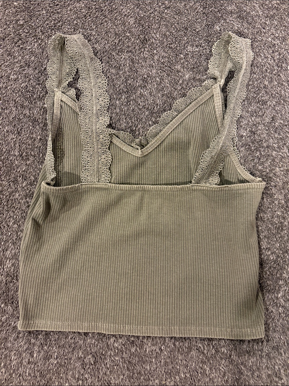 American Eagle Outfitters Olive Ribbed Lace-Trim Cami - Picture 3 of 3